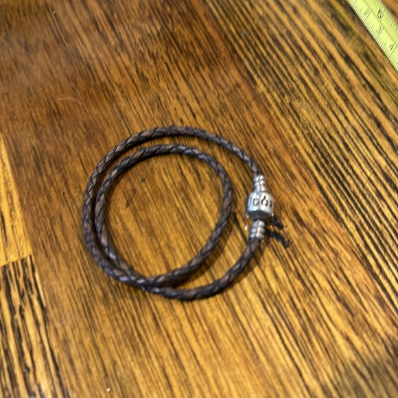 Pandora Brown Leather Double Bracelet with silver clasp - Picture 2 of 3